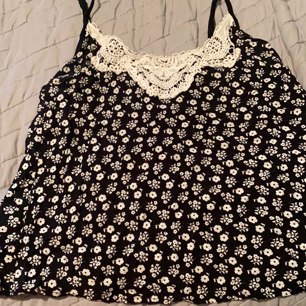 Black floral and lace summer shirt